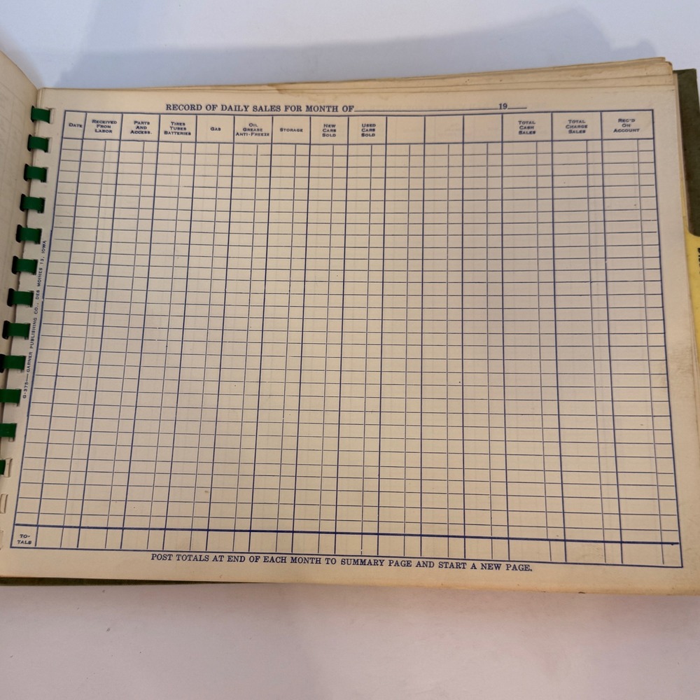 Vintage Garners Garage System G-375 Record Book Ledger Automotive Green Iowa - Picture 6 of 7